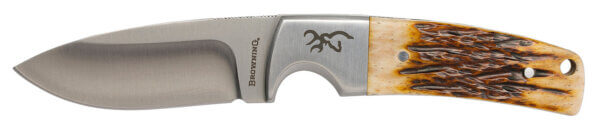 Browning 3220509B Buckmark Hunter 3 Fixed Drop Point Plain 8Cr13MoV SS Blade  Brown Jigged Ox Bone Handle  Box”