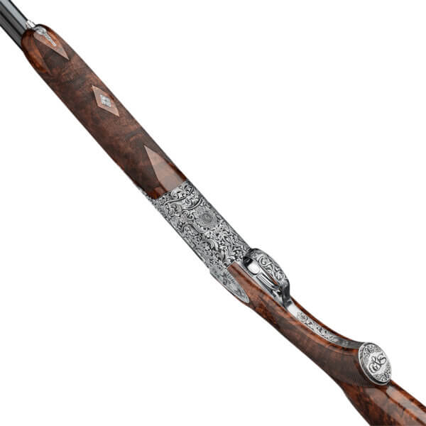 Rizzini USA 61021229 Grand Regal Extra Full Size 12 Gauge Break Open 2.75″ 2rd  29″ Black Over/Under Chrome Lined Barrel  Coin Anodized Silver Engraved Game Scene Steel Receiver  Fixed Pistol Grip  Grade IV Turkish Walnut Stock