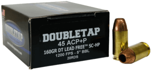 DoubleTap Ammunition 45A160XM   45 ACP 160 gr Lead Free Hollow Point 20rd Box