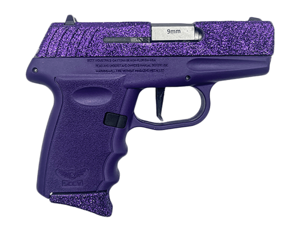 SCCY Industries DVG1RPPU DVG-1  Sub-Compact Frame 9mm Luger 10+1 3.10″ Stainless Quadlock Barrel  Purple Glitter Optic Ready/Serrated Stainless Steel Slide  Royal Purple Polymer Frame & Grip