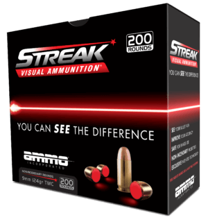 Ammo Inc 9124TMCSTRKRED Streak Visual (RED)  9mm Luger 124 gr Total Metal Jacket 20 Per Box/ 10 Cs