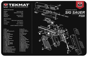TekMat TEKR17SIGP220 Sig Sauer P220 Cleaning Mat 17″x11″ Black/White Thermoplastic Fiber Top w/Vulcanized Rubber Back/ Sig Sauer P220 Parts Diagram Illustration
