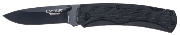 Camillus 19200 CamLite  2.25″ Folding Plain Black TiCN Bonded 440 SS Blade  Black Textured GFN Handle