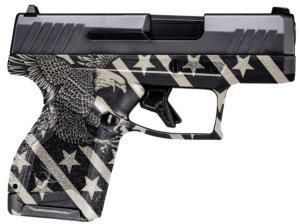 Taurus 1G3C939US G3C  Compact Frame 9mm Luger 12+1 3.26″ Matte Stainless Steel Barrel  Stainless w/Black Laser Engraved USA Flag Serrated Steel Slide  Black Polymer Frame w/Picatinny Rail  Black Polymer Grip  3 Mags  Right Hand