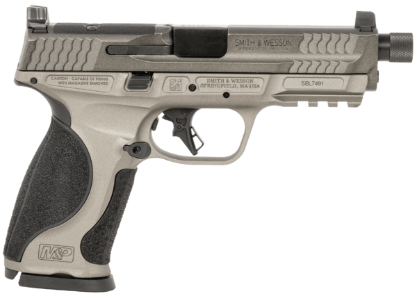Smith & Wesson 14162 M&P M2.0  Full Size Frame 9mm Luger 17+1  4.63″ Black Threaded Barrel  Gray Optic Cut/Serrated Steel Slide  Gray Aluminum Frame w/Picatinny Rail  Black Polymer Grip