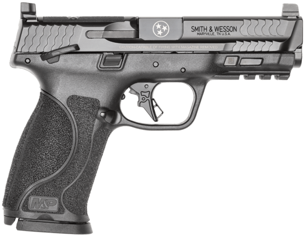 Smith & Wesson 14122 M&P M2.0 Limited Edition Full Size Frame 9mm Luger 17+1 4.25″ Black Armornite Tennessee Logo Engraved Barrel  Black Armornite Optic Cut/Serrated Stainless Steel Slide  Black Polymer Frame w/Picatinny Rail  Black Textured Polymer Grip
