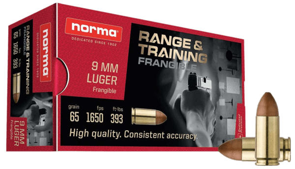 Norma Ammunition 630140050 Range & Training  9mm 65 gr Frangible 50rd Box