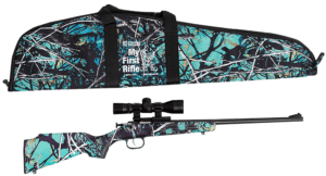 Crickett KSA2172BSC My First Rifle Package 22 S/L/LR Single Shot 16.10″ Blued Steel Barrel & Receiver  Muddy Girl Serenity Synthetic Fixed Stock  4×32 Scope