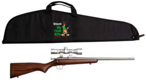Crickett KSA2238BSC My First Rifle Package 22 S/L/LR Single Shot 16.10″ Stainless Steel Barrel & Receiver  American Walnut Fixed Stock  4×32 Scope