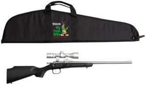 Crickett KSA2245BSC My First Rifle Package 22 S/L/LR Single Shot 16.10″ Stainless Steel Barrel & Receiver  Black Synthetic Fixed Stock  4×32 Scope