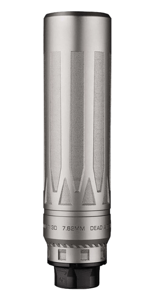 Dead Air NOMADTIXCDTSIL Nomad TI XC Silver 7.62mm Silencer w/ Direct Thread 5/8-24 Hub Mount