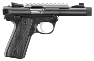 Ruger 40190 Mark IV 22/45 22 LR 10+1 4.40″ Stainless Threaded Bull Barrel  Black Picatinny Rail Receiver  Black Polymer Frame  Black Checkered Polymer Grip