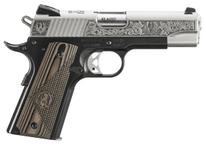 Ruger 16703 SR1911 Prescott  AZ Edition Commander Frame 45 ACP 7+1 4.25″ Stainless Steel Barrel  Low-Glare Serrated w/Engraving Stainless Steel Slide  Black Anodized Aluminum Frame w/Beavertail  Black/Brown Deluxe Checkered G10 Grip