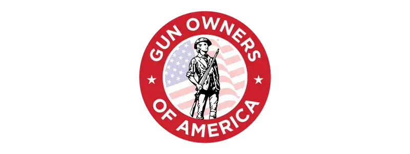 The official logo for Gun Owners of America (GOA), featuring a colonial Minuteman holding a rifle within a red, white, and blue circular emblem.