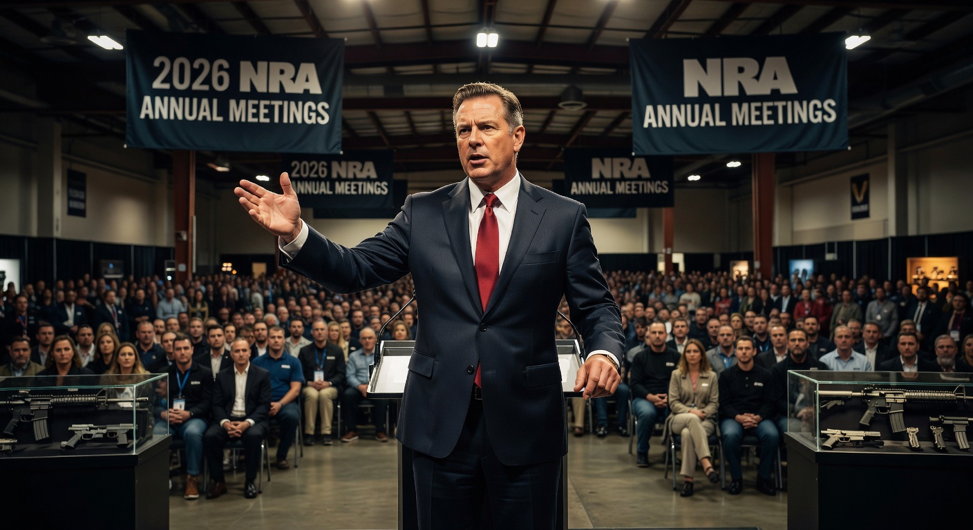 Acting U.S. Attorney General Todd Blanche addressing the crowd at the 2026 NRA Annual Meetings, gesturing emphatically while speaking on Second Amendment reforms.