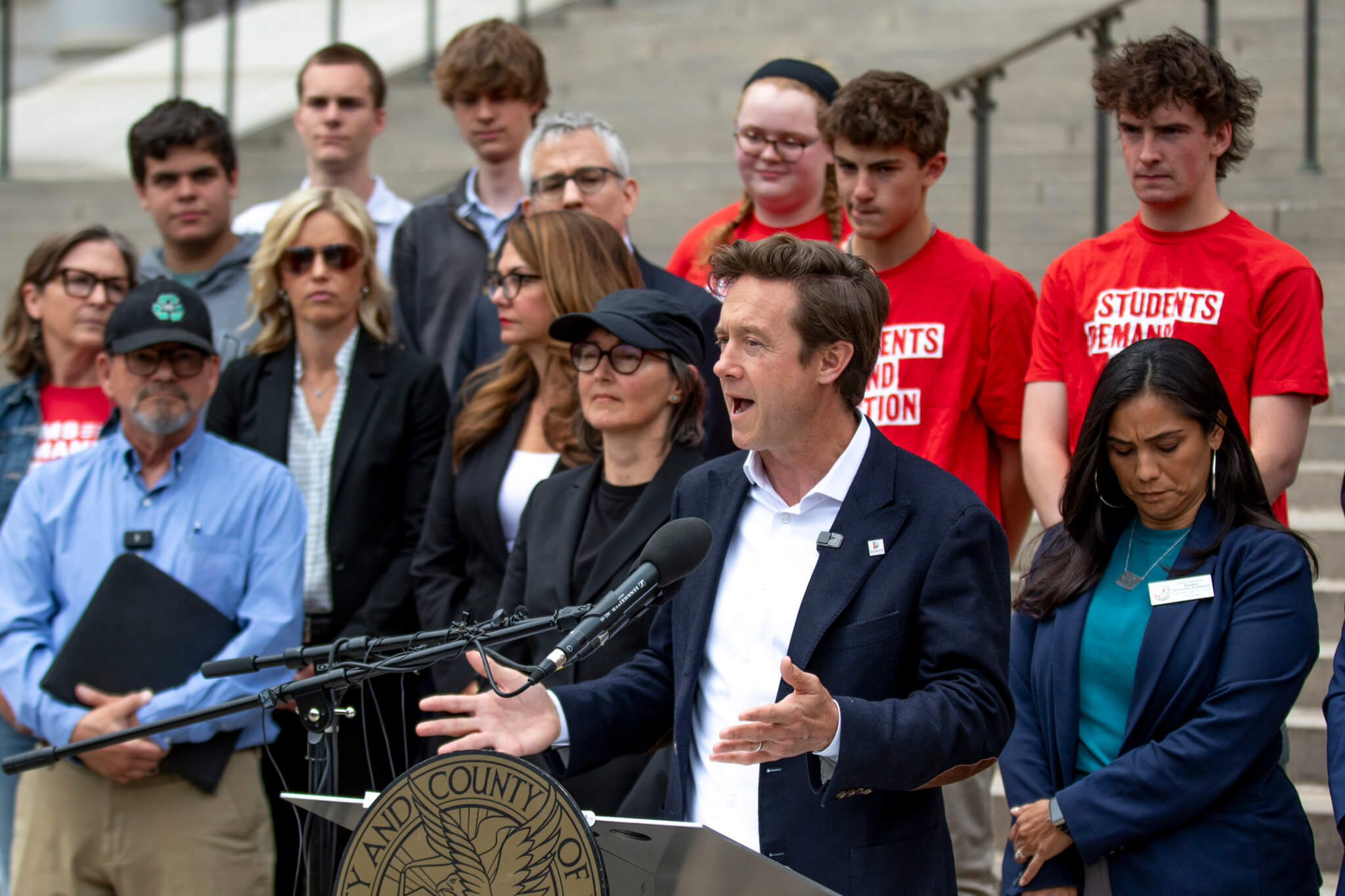 Pro-Second Amendment activists protesting Denver's assault weapons ban and Colorado's magazine limits outside city hall