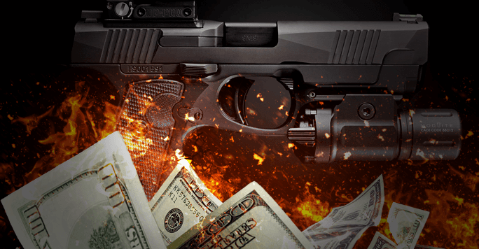 Firearms Policy Coalition and Second Amendment Foundation lawyers filing motion against California excise tax, with 2A flags and documents