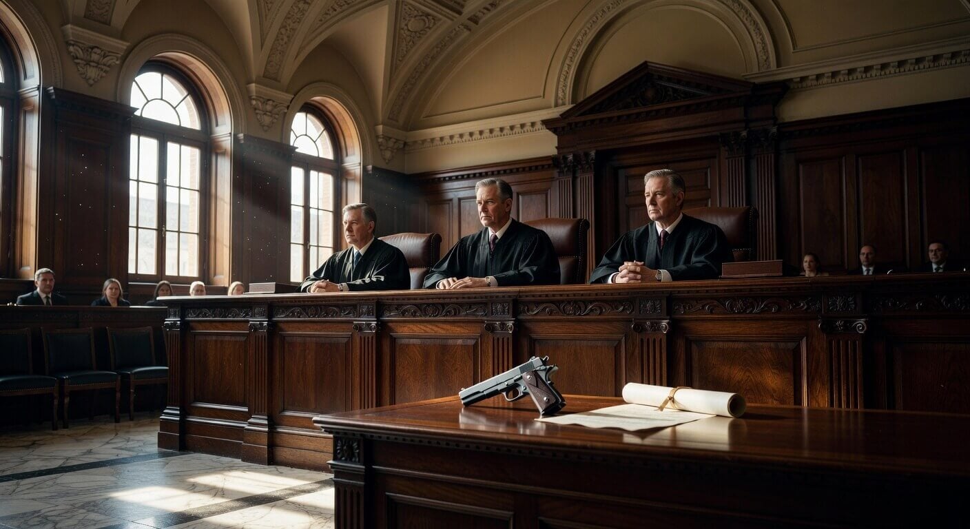 Second Circuit judges delivering a pro-Second Amendment ruling in a historic courtroom setting