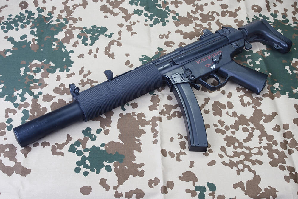 Detailed image of a federal courtroom with documents and a gavel emphasizing Second Amendment litigation