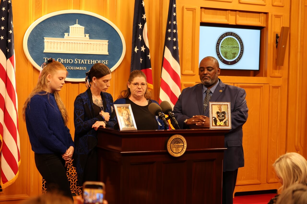 Ohio State Rep. Darnell T. Brewer announcing Amyas Law and gun control bills at press conference