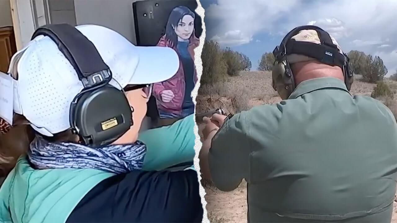 Group of diverse students at an outdoor firearms training range, practicing safe handling and shooting under instructor guidance.