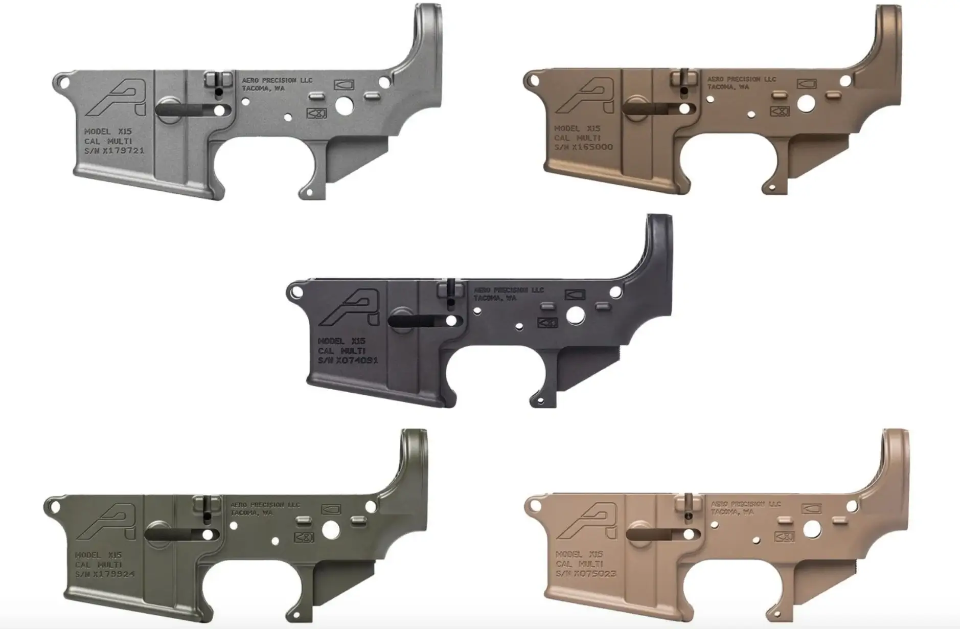 Close-up of a home-built AR-15 lower receiver from an 80% unfinished frame, tools and workbench in background
