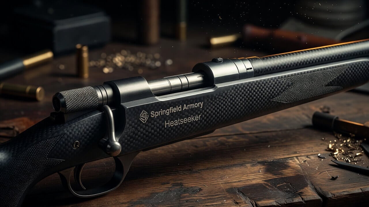 Detailed close-up of the Springfield Armory Heatseeker bolt-action receiver and carbon-fiber barrel