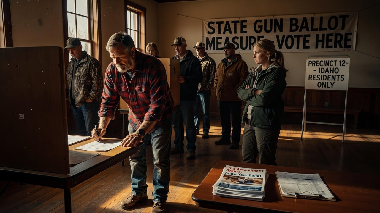 Idaho residents casting votes on the state gun ballot measure at a polling station
