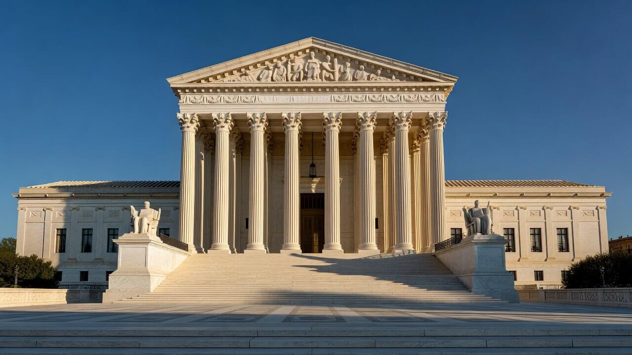 Exterior view of the U.S. Supreme Court building under a clear sky, symbolizing the recent decision on gun liability laws