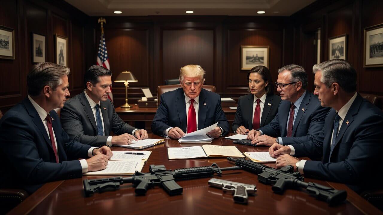 President Trump reviewing ATF regulatory rollback documents alongside pro-Second Amendment advisors